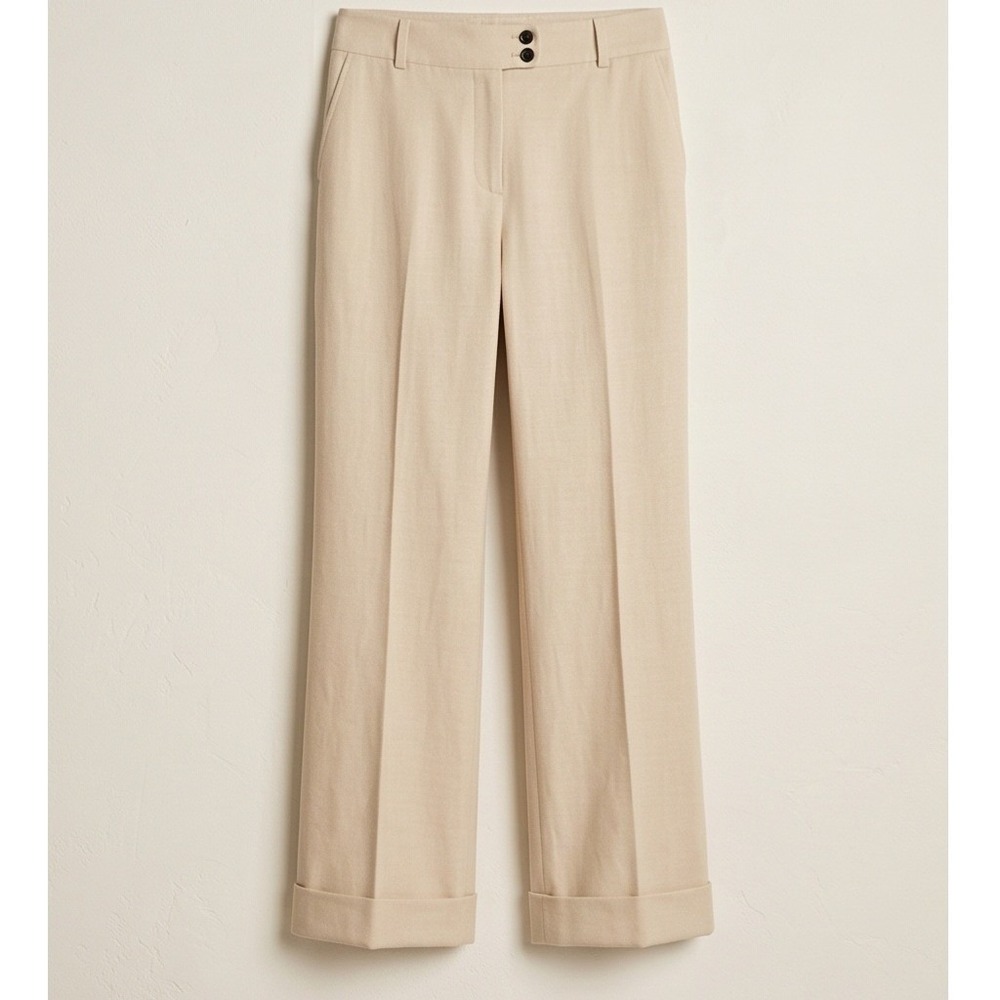 Talbots 16 Beige Wool Blend Wide Leg Cuffed Dress Pants Academia Career NWT